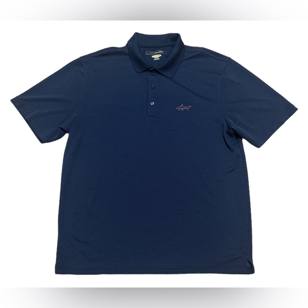 Greg Norman Golf Polo Shirt Men’s XL Navy Blue Shark Logo Play Dry Casual Preppy